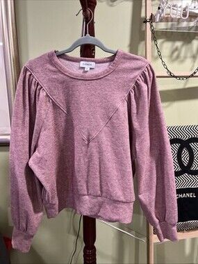 Evereve Size M Kylar Pleated Sleeve Sweatshirt Longsleeve Top Pink Marl Color